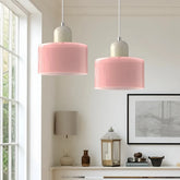Suspension Moderne en Verre Rose LED Cylindrique Pour Salle À Manger
