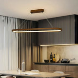 Suspension en bois ovale scandinave LED dimmable pour salle à manger