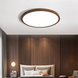 Plafonnier rond bois scandinave extra plat LED dimmable chambre