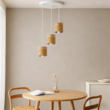 Suspension scandinave macaron cylindrique en bois et métal pour salle à manger