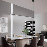 Suspension linéaire minimaliste LED dimmable en métal noir pour salle à manger