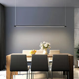 Suspension linéaire minimaliste LED dimmable en métal noir pour salle à manger