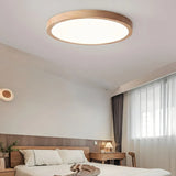 Plafonnier rond bois scandinave extra plat LED dimmable chambre