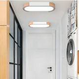 Plafonnier couloir LED ovale scandinave en bois et métal dimmable