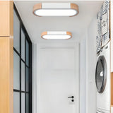 Plafonnier couloir LED ovale scandinave en bois et métal dimmable