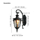 Applique extérieure vintage lanterne en métal et verre IP65