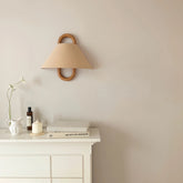 Applique murale japonaise en bois et tissu beige pour chevet