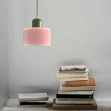 Suspension Moderne en Verre Rose LED Cylindrique Pour Salle À Manger