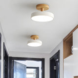 Plafonnier de couloir rond en bois scandinave macaron LED dimmable