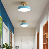Plafonnier couloir rond en bois et métal scandinave macaron LED dimmable