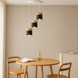 Suspension scandinave macaron cylindrique en bois et métal pour salle à manger