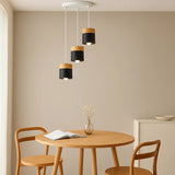Suspension scandinave macaron cylindrique en bois et métal pour salle à manger