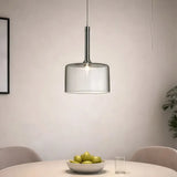 Suspension en verre cylindrique moderne LED hauteur réglable pour salle à manger