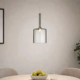 Suspension en verre cylindrique moderne LED hauteur réglable pour salle à manger