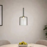 Suspension en verre cylindrique moderne LED hauteur réglable pour salle à manger