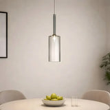 Suspension en verre cylindrique moderne LED hauteur réglable pour salle à manger