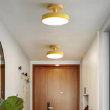 Plafonnier de couloir rond en bois scandinave macaron LED dimmable