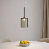 Suspension en verre cylindrique moderne LED hauteur réglable pour salle à manger