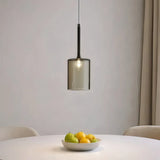 Suspension en verre cylindrique moderne LED hauteur réglable pour salle à manger