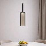 Suspension en verre cylindrique moderne LED hauteur réglable pour salle à manger