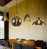 Suspension industrielle vintage en verre à hauteur réglable pour salle à manger