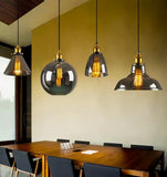 Suspension industrielle vintage en verre à hauteur réglable pour salle à manger