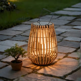 Lampadaire solaire extérieur lanterne moderne effet bambou IP65 pour terrasse