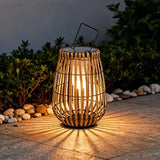 Lampadaire solaire exterieur lanterne effet bambou moderne IP65 pour jardin