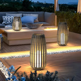 Lampadaire solaire extérieur lanterne moderne effet bambou IP65 pour terrasse