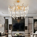 Lustre goutte d'eau en cristal doré LED moderne pour salon