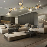 Lustre moléculaire moderne en verre LED ajustable pour salon