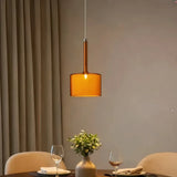 Suspension en verre cylindrique moderne LED hauteur réglable pour salle à manger
