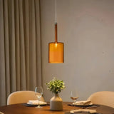 Suspension en verre cylindrique moderne LED hauteur réglable pour salle à manger