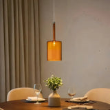 Suspension en verre cylindrique moderne LED hauteur réglable pour salle à manger