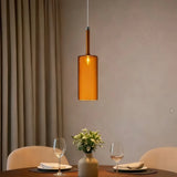 Suspension en verre cylindrique moderne LED hauteur réglable pour salle à manger