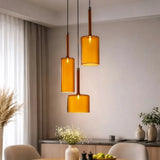 Suspension en verre cylindrique moderne LED hauteur réglable pour salle à manger