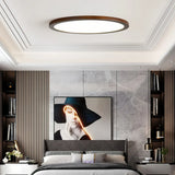 Plafonnier rond bois scandinave extra plat LED dimmable chambre