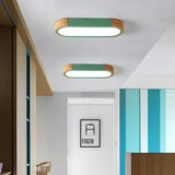 Plafonnier couloir LED ovale scandinave en bois et métal dimmable