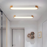 Plafonnier couloir LED ovale scandinave en bois et métal dimmable
