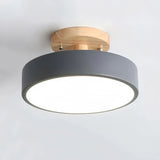 Plafonnier de couloir rond en bois et métal scandinave macaron