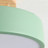 Plafonnier de couloir rond en bois et métal scandinave macaron