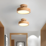 Plafonnier de couloir rond en bois et métal scandinave macaron