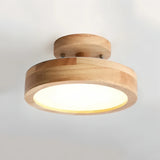 Plafonnier de couloir rond en bois et métal scandinave macaron