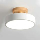 Plafonnier de couloir rond en bois et métal scandinave macaron