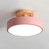 Plafonnier de couloir rond en bois et métal scandinave macaron