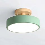 Plafonnier de couloir rond en bois et métal scandinave macaron
