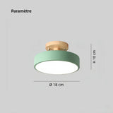 Plafonnier de couloir rond en bois et métal scandinave macaron