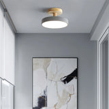 Plafonnier de couloir rond en bois scandinave macaron LED dimmable