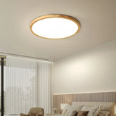 Plafonnier rond bois scandinave extra plat LED dimmable chambre