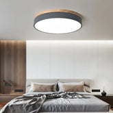 Plafonnier rond scandinave en bois et métal LED dimmable pour chambre